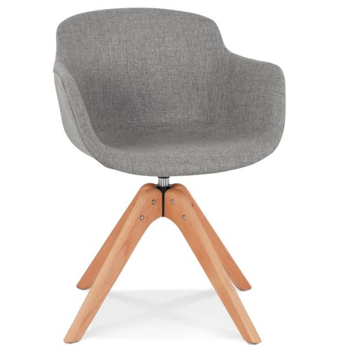 Chaise avec accoudoirs 'AMOS' en tissu gris et pieds en bois naturel