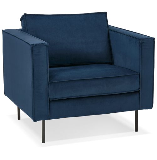 Fauteuil de salon 1 place 'BANDY MICRO' en velours bleu pétrole