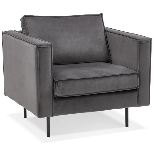 Fauteuil de salon 1 place 'BANDY MICRO' en velours gris foncé