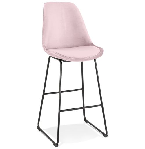 Tabouret de bar 'BULLY' en velours rose et pieds en métal noir