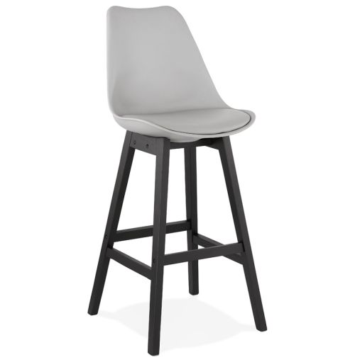Tabouret de bar 'CAMILA' gris avec pied en bois noir