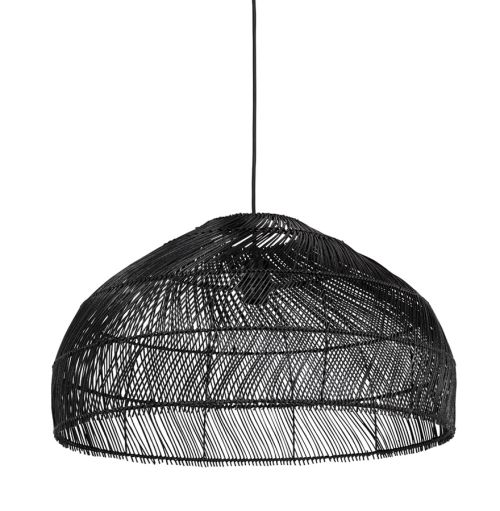 Suspension ronde 'CANUL' en rotin tressé noir