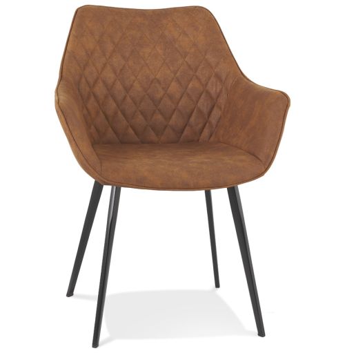 Chaise avec accoudoirs 'CHIGI' gaufrée en microfibre brune et pieds en métal noir
