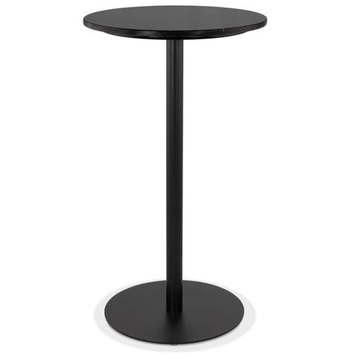 Table haute ronde 'CORY ROUND' en  pierre noire effet marbre et métal noir - 60x60 cm