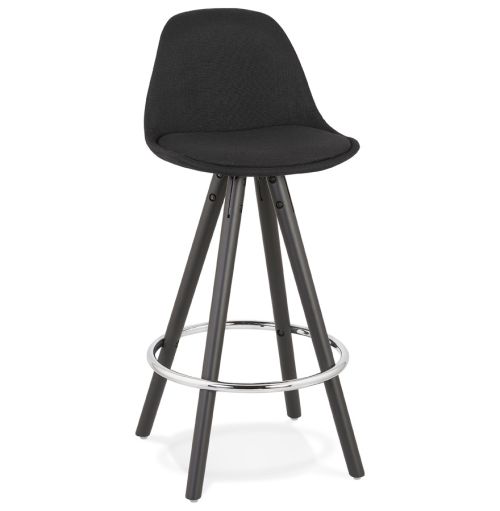 Tabouret snack mi-hauteur design 'DANI MINI' en tissu et bois noir