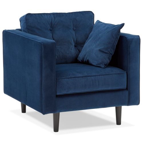 Fauteuil de salon 1 place 'DELYA MICRO' en velours bleu foncé