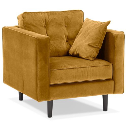 Fauteuil de salon 1 place 'DELYA MICRO' en velours jaune moutarde