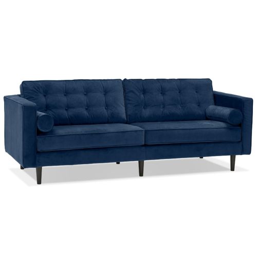 Grand canapé droit 'DELYA XL' en velours bleu foncé - Canapé 3 places