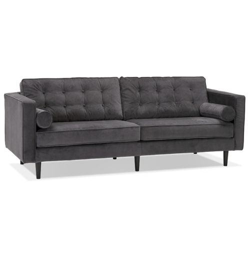 Grand canapé droit 'DELYA XL' en velours gris foncé - Canapé 3 places