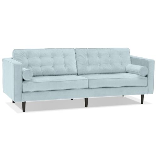 Grand canapé droit 'DELYA XL' en velours bleu clair - Canapé 3 places