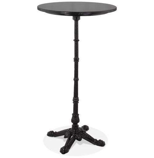 Table haute ronde 'DOMY ROUND' style rustique en pierre noire effet marbre - 60x60 cm