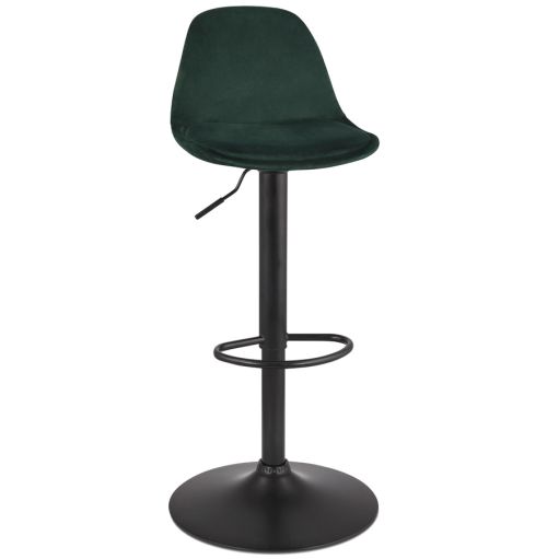 Tabouret réglable 'FINLEY' en velours vert et pied en métal noir