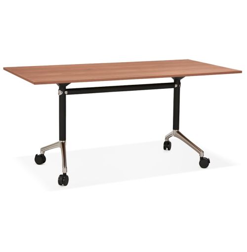 Grand bureau pliable 'FLEXO' sur roulettes en bois finition Noyer - 160x80 cm