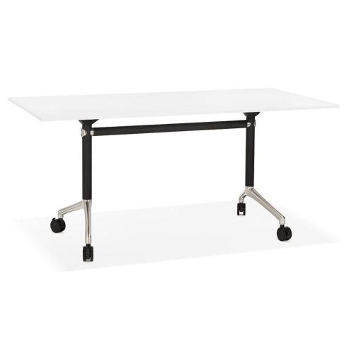 Grand bureau pliable 'FLEXO' blanc sur roulettes - 160x80 cm