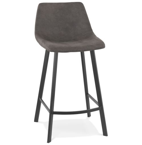 Tabouret snack mi-hauteur 'FUJI MINI' en microfibre gris foncé avec pied en métal noir