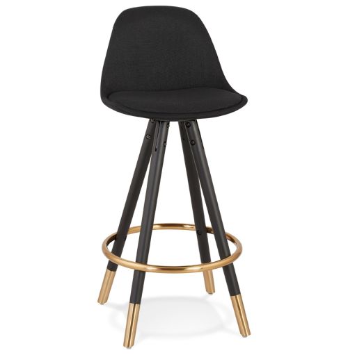 Tabouret snack mi-hauteur vintage 'GATO MINI' en tissu et bois noir