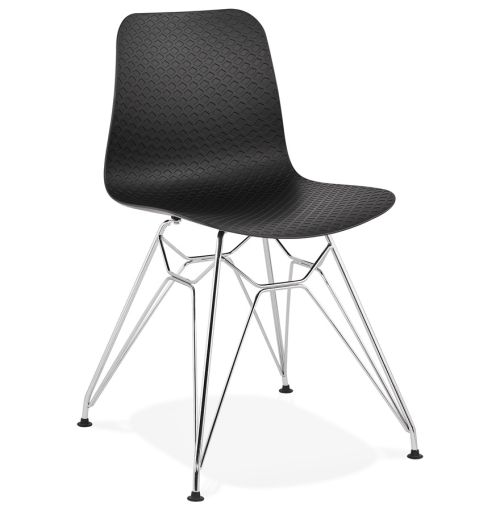 Chaise design 'GAUDY' noire avec pied en métal chromé