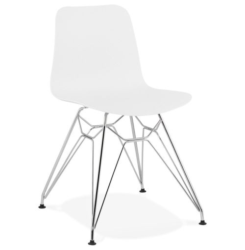 Chaise design 'GAUDY' blanche avec pied en métal chromé