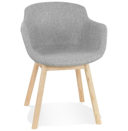 Chaise avec accoudoirs 'LAMBIC' en tissu gris clair et pieds en bois naturel