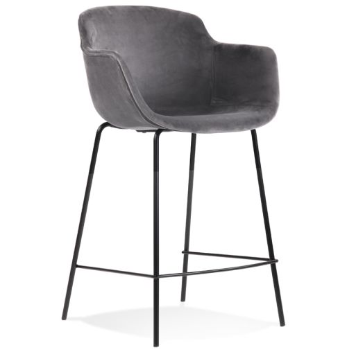Tabouret snack mi-hauteur 'LARISSA MINI' en velours gris