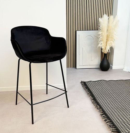 Tabouret snack mi-hauteur 'LARISSA MINI' en velours noir