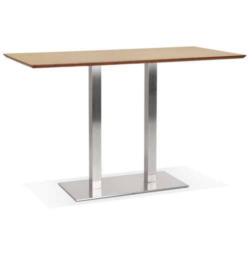 Table haute design 'MAMBO BAR' en bois finition naturelle avec pied en métal brossé - 180x90 cm