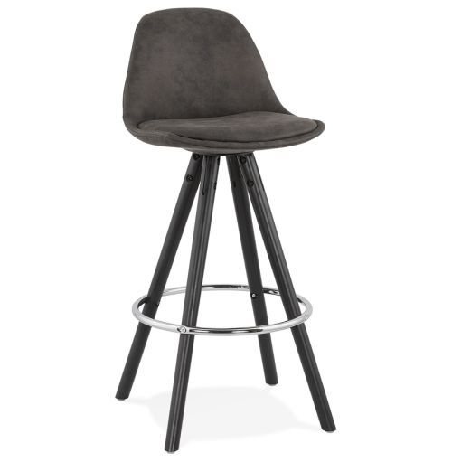 Tabouret snack mi-hauteur 'MARKA MINI' en microfibre grise et pieds en bois noir