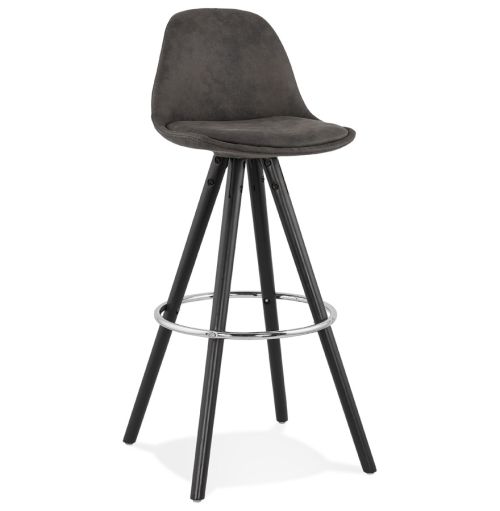 Tabouret de bar 'MARKA' en microfibre grise et pieds en bois noir