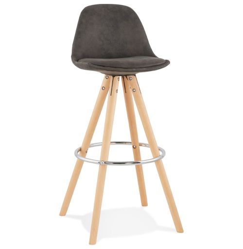 Tabouret de bar 'MARKA' en microfibre grise et pieds en bois naturel