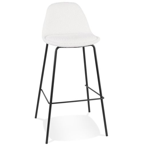 Tabouret de bar 'PLUMAR' en tissu bouclé blanc et pied en métal noir
