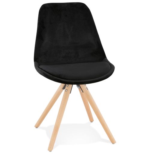 Chaise vintage 'RICKY' en velours noir et pieds en bois naturel
