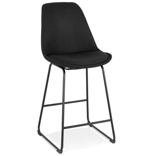 Tabouret snack mi-hauteur 'RIGO MINI' en tissu noir et pieds en métal noir