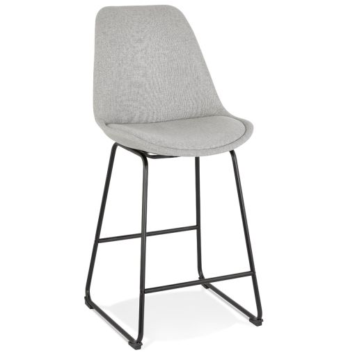 Tabouret snack mi-hauteur 'RIGO MINI' en tissu gris et pieds en métal noir