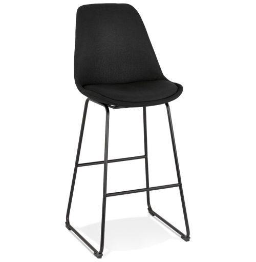 Tabouret de bar 'RIGO' en tissu noir et pieds en métal noir