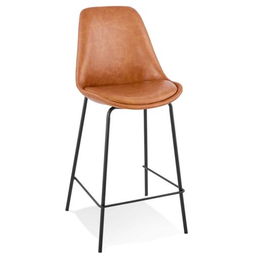 Tabouret snack mi-hauteur 'RITUAL MINI' en matière synthétique brune et pied en métal noir