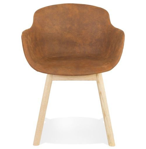 Chaise avec accoudoirs 'RUPERT' en microfibre brune et pieds en bois naturel