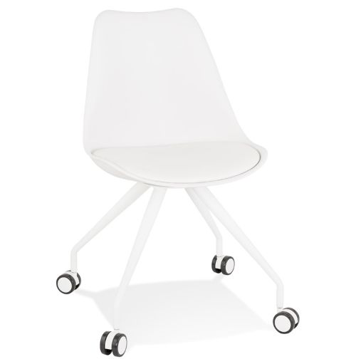 Chaise de bureau sur roulettes 'SKIN' blanche avec structure en métal blanc