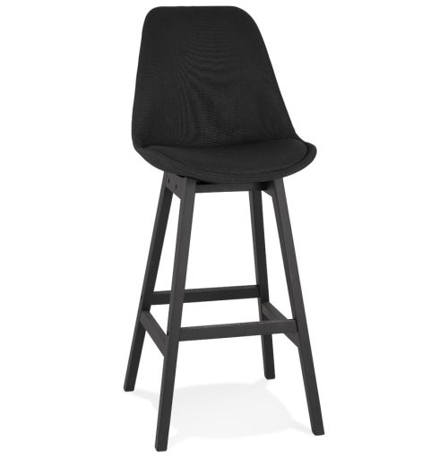 Tabouret de bar design 'TERESA' en tissu noir et pieds en bois noir