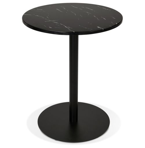 Petite table bistrot ronde 'TOMY' en pierre effet marbre et métal noir - Ø 60 cm