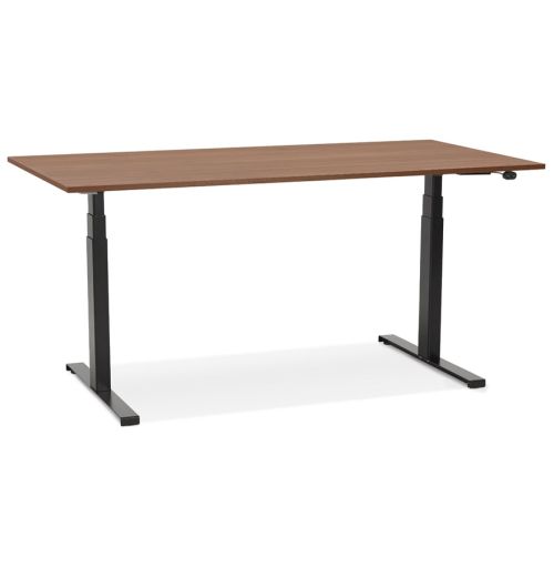 Bureau assis debout électrique 'TRONIK' noir avec plateau en bois finition Noyer - 140x70 cm