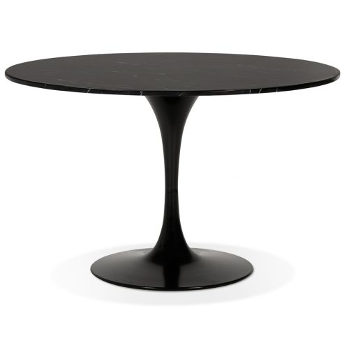 Table à dîner ronde 'WITNEY' en pierre noire effet marbre et métal noir - Ø 120 cm