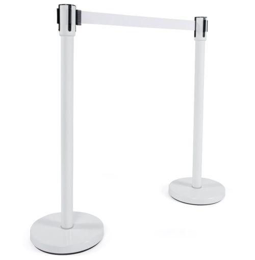 Potelet 'ZIP' blanc à sangle pour files d'attente