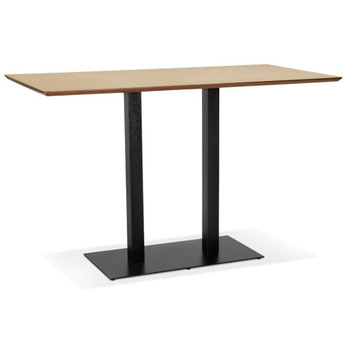 Table haute design 'ZUMBA BAR' en bois finition naturelle avec pied en métal noir - 180x90 cm