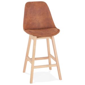 Tabouret snack mi-hauteur 'ASPEN MINI' en microfibre brune et pieds en bois finition naturelle