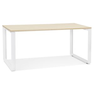 Bureau droit design 'BAKUS' en bois finition naturelle et métal blanc - 160x80 cm
