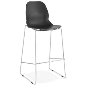 Tabouret de bar design empilable 'BERLIN' noir avec pied en métal chromé
