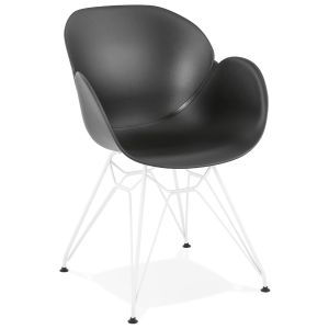 Chaise moderne 'FIDJI' noire avec pieds en métal blanc