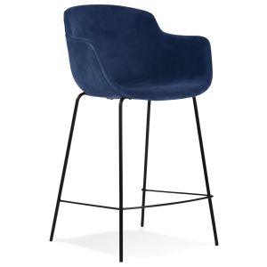 Tabouret snack mi-hauteur 'LARISSA MINI' en velours bleu