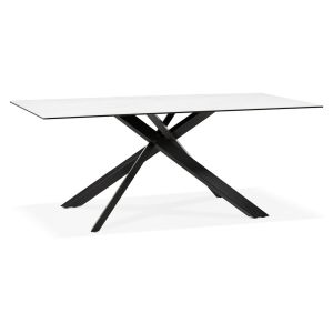 Table à diner 'MARKINA' en céramique blanche avec pied central en x noir - 180x90 cm