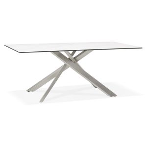 Table à diner 'MARKINA' en céramique blanche avec pied central en métal - 180x90 cm